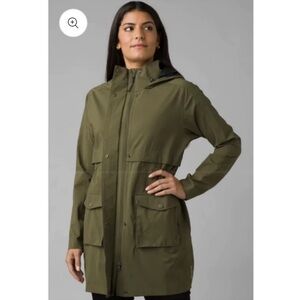 PrAna NWT Othello Falls Trench in Cargo Green women's Medium waterproof raincoat